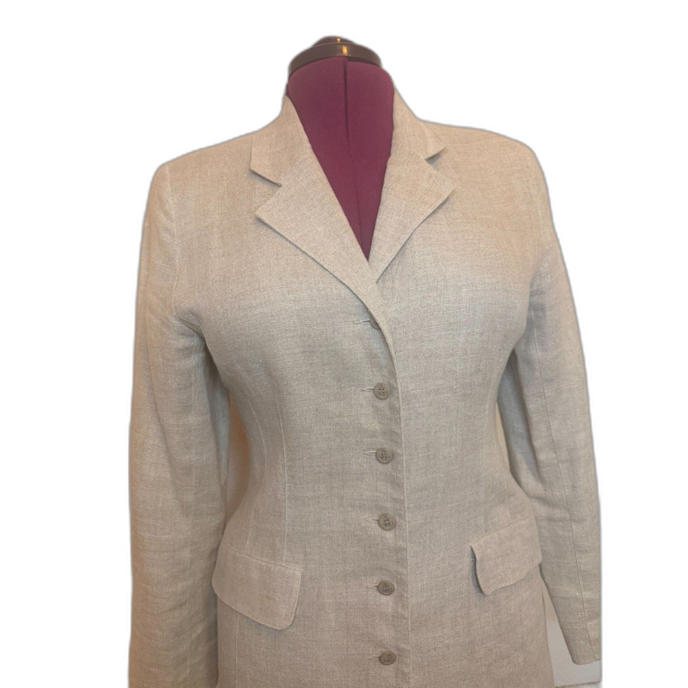 Nancy Heller Saks Fifth Ave Vintage Linen Longline Blazer Anchor Buttons M - Picture 3 of 7